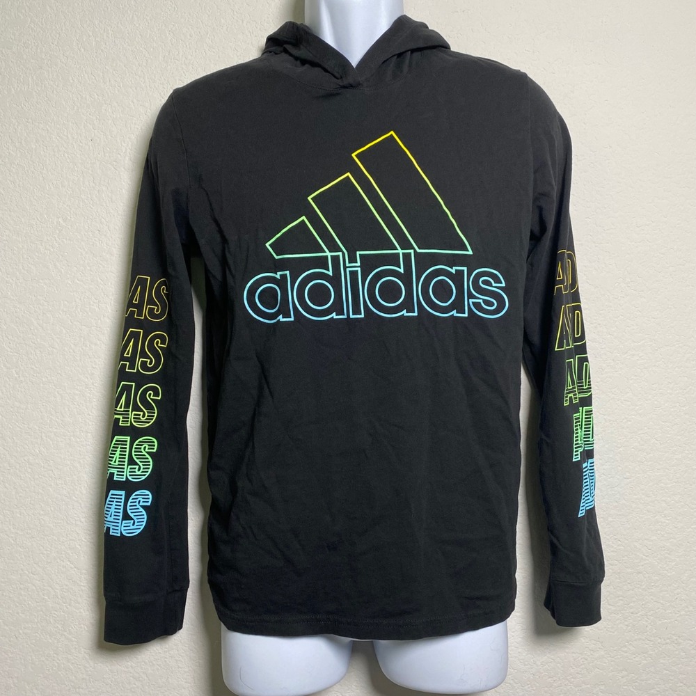 Adidas Long Sleeve Hoodie Black‎ Regular Fit XL Youth Boys Graphic Print